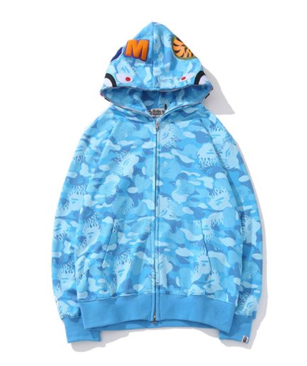 A Bathing Ape Camouflage Pink Bape Shark Hoodie blue