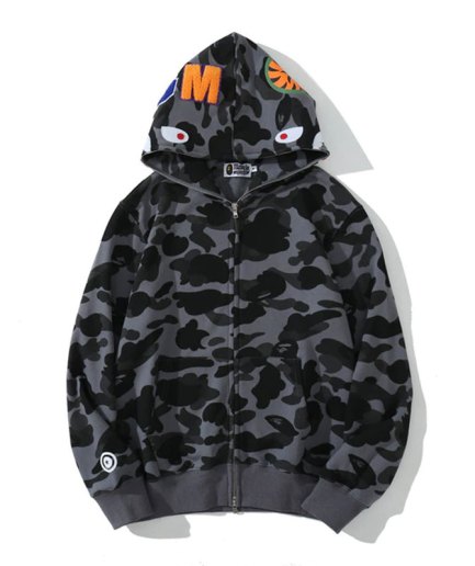A Bathing Ape Camouflage Red Bape Shark Hoodie black
