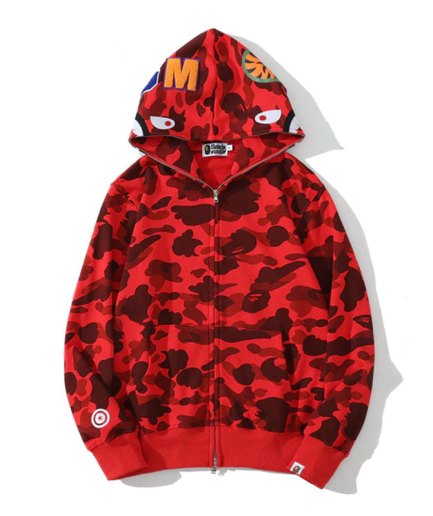 A Bathing Ape Camouflage Red Bape Shark Hoodie