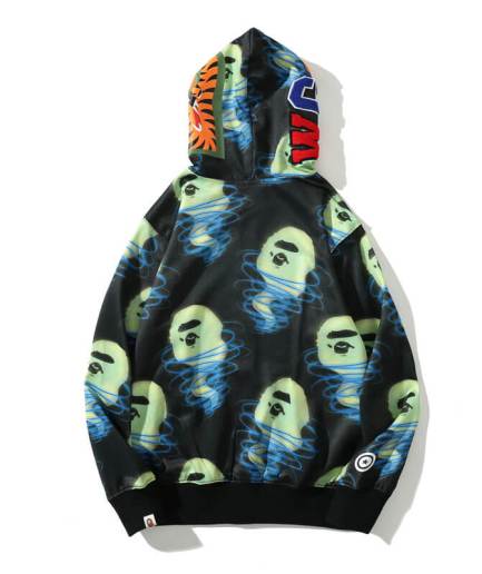 Head Printed A Bathing Ape Bape Shark Hoodies back