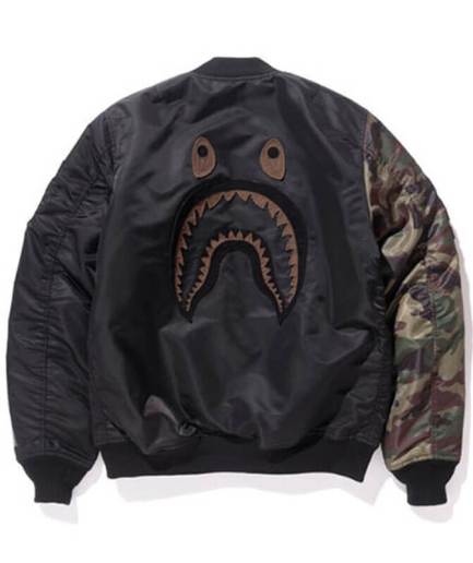 Undefeated Woodland Camo Sleeve Capsule Shark Green Bape Jacket back