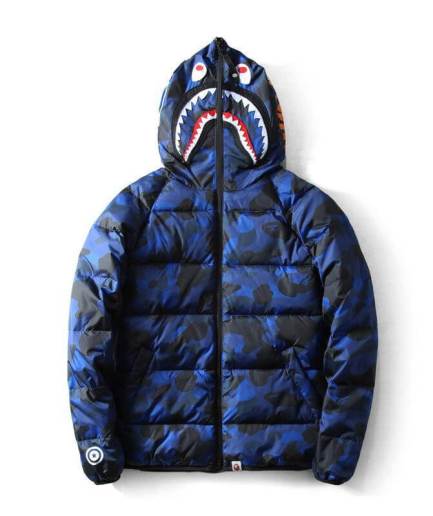 Windbreaker Blue Bape Shark Hooded Jacket
